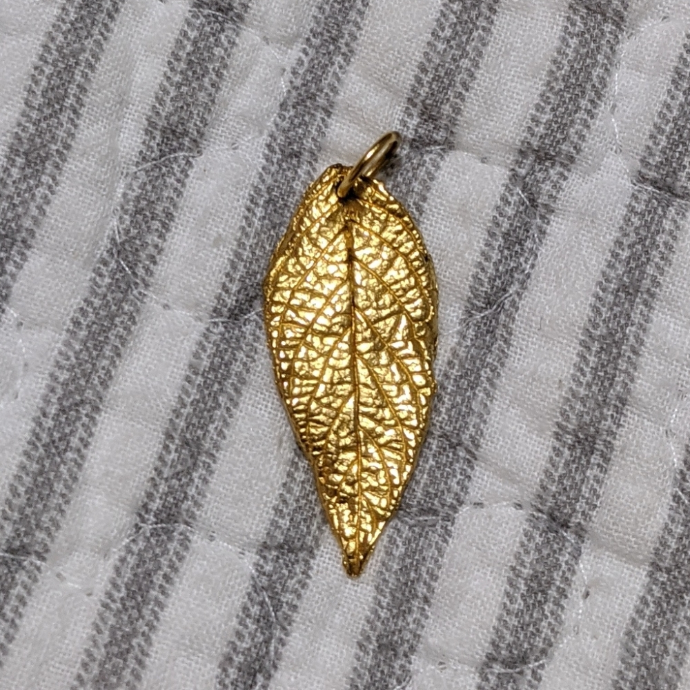 Anthropologie Gold Covered Leaf Pendant